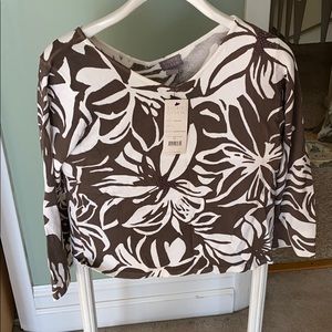 Brown and White Printed Cotton Sweater